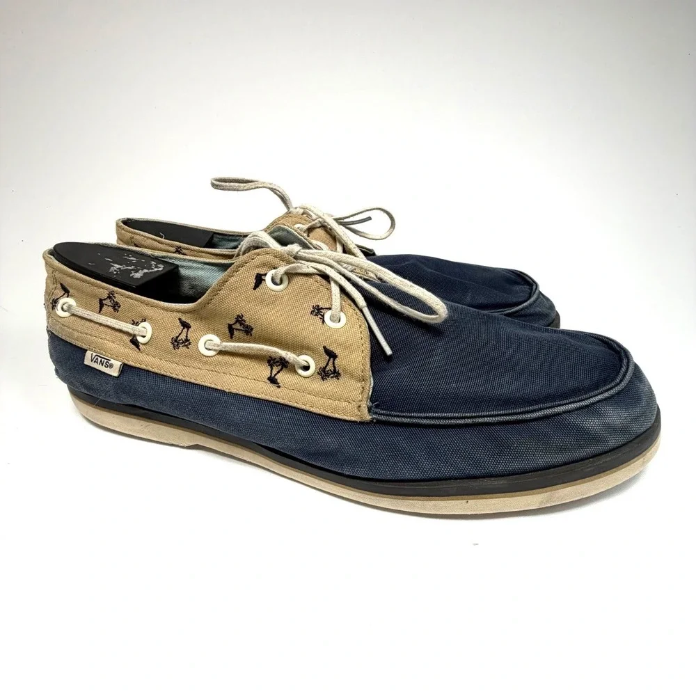 Vans Chauffeur‎ Boat Shoes Navy Tan Canvas Mens 13 Casual Beach